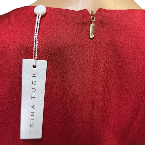 Trina Turk Ruby Red Shimmer 3 Quarter Sleeve Lined Zip Back Moment Dress Size 12 - Picture 6 of 12